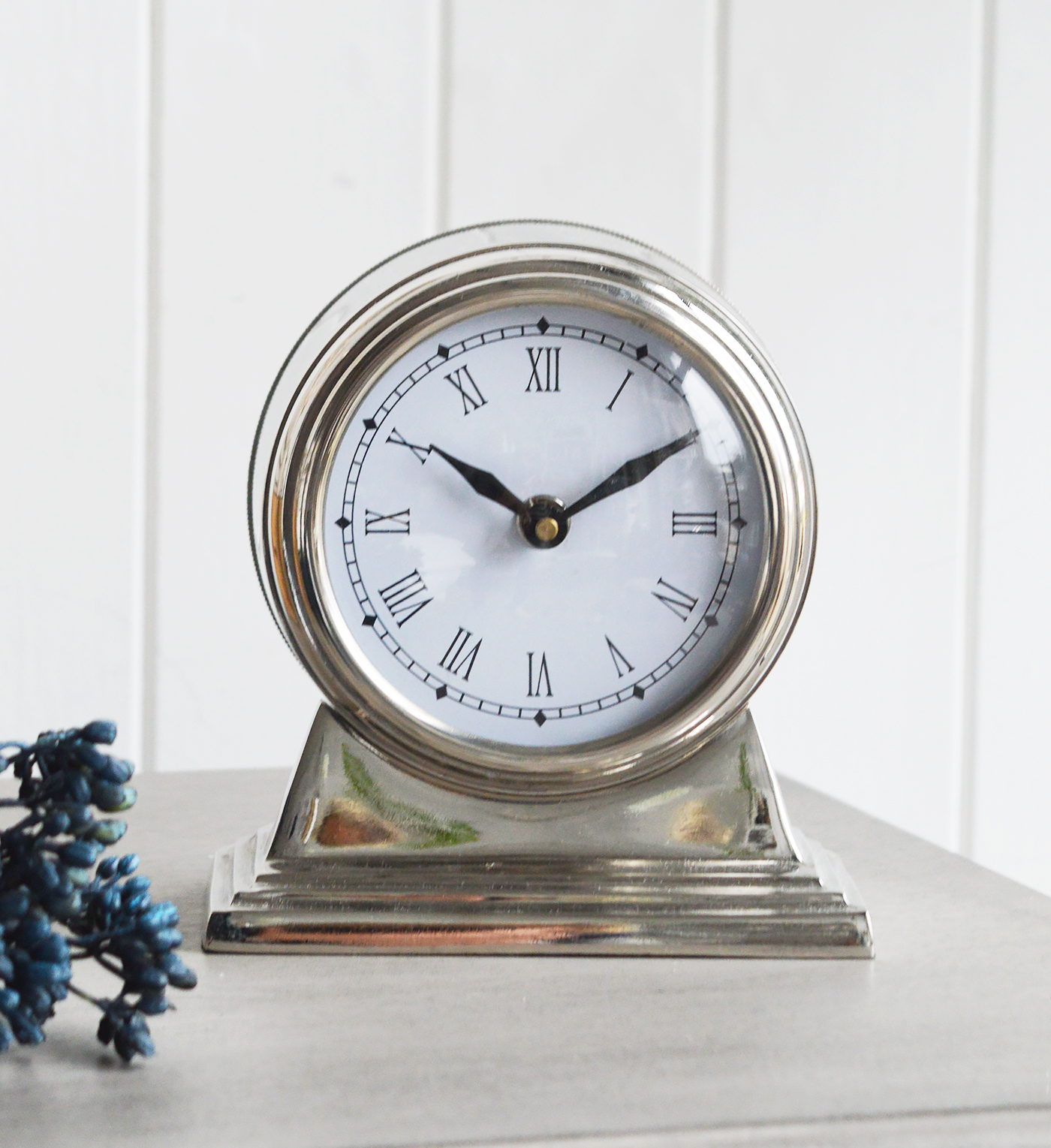 Polished Silver Mantel Clock New England Furniture and accessories